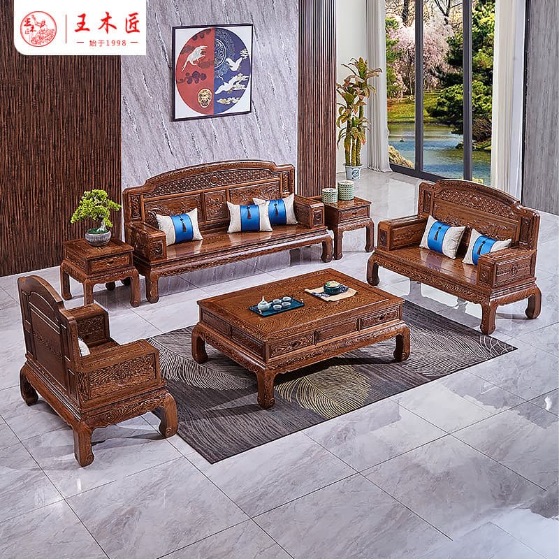 Wang carpinteiro mogno sofá esculpido clássico wengué doméstico estilo chinês Tenon Mao conjunto completo grande apartam