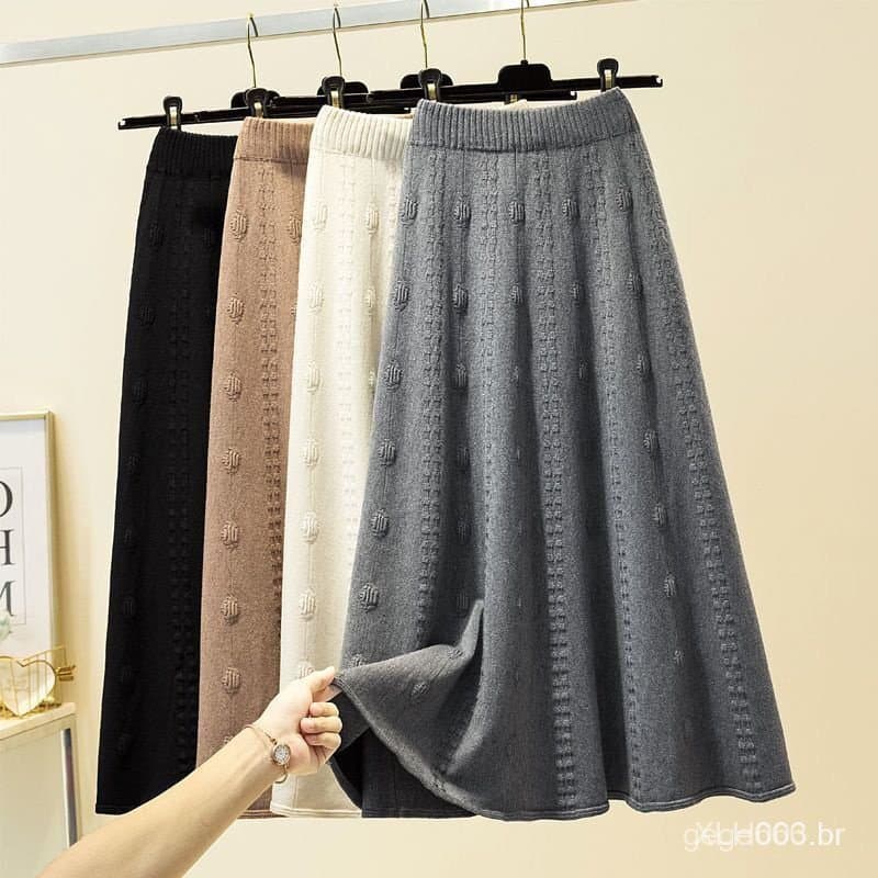 Saia de Lã Jacquard de Cintura Alta, Elegante e Fashion, Modelo A-Line U-Line, Nova Coleção Outono Inverno 2023