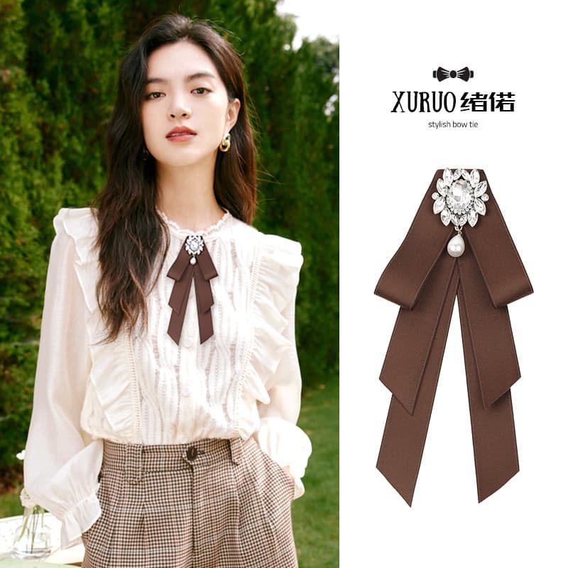 Gravata borboleta feminina estilo Preppy britânico marrom café cor colar flor arco pino Streamer camisa profissional ace