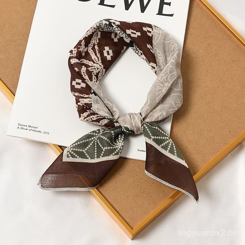 Lenço Quadrado de Algodão Simples e Versátil para Mulheres, Lenço Decorativo Amarelo Pequeno, Lenço de Seda Pequeno Esti