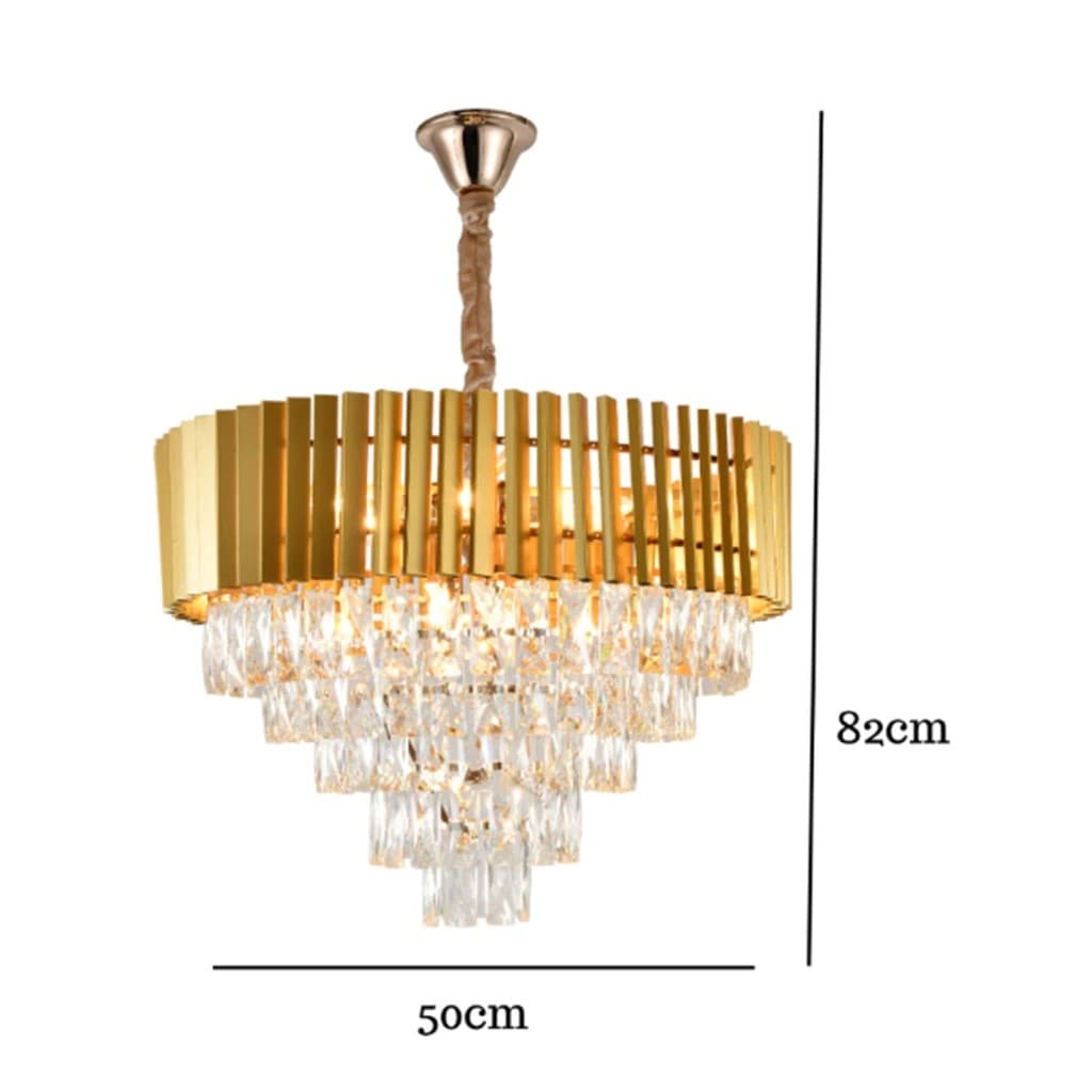 Lustre Pendente Cristal Dourado Redondo 50cm Sala Jantar Estar Luxo