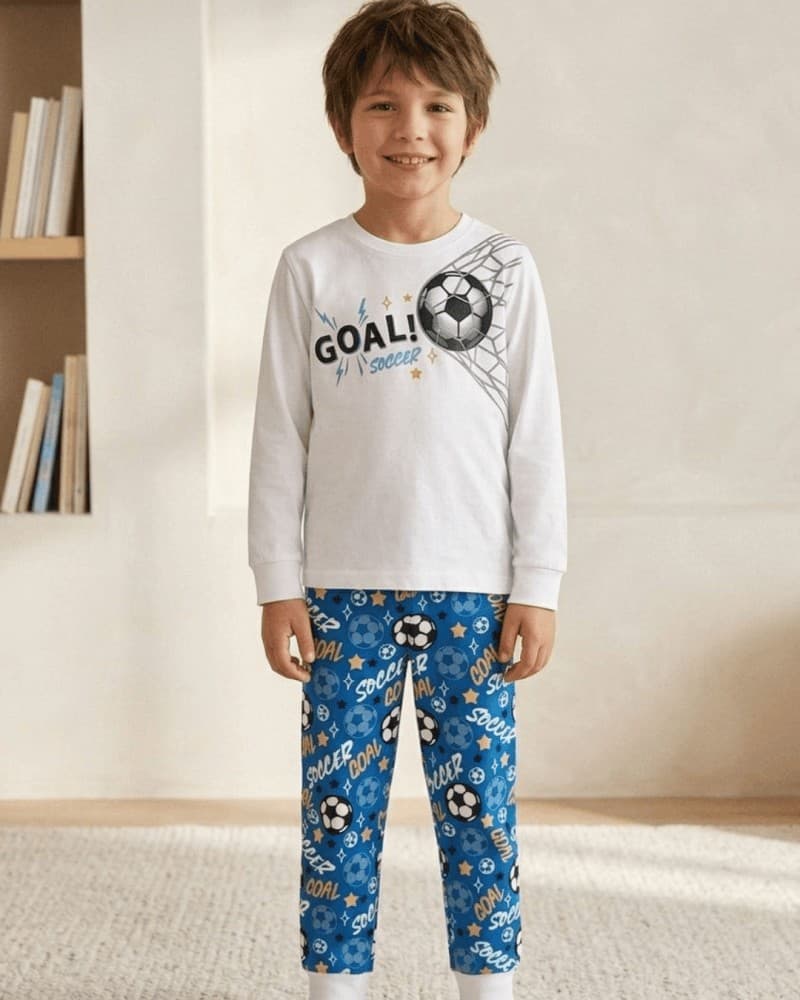 PIJAMA MASCULINO INVERNO COM PUNHO GOAL SOCCER FUTEBOL
