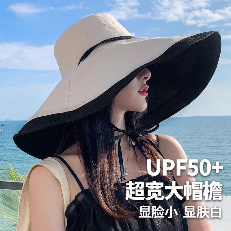 Chapéu de sol de aba grande feminino verão versão coreana na moda balde chapéu Anti-ultravioleta chapéu de sol ciclismo