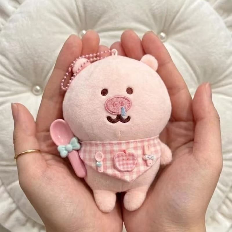 Venda Quente Kawaii Gordinho Urso Rosa Chaveiro De Pelúcia Com Babador Bonito Macio Plushie Saco Pingente Adorável Mini