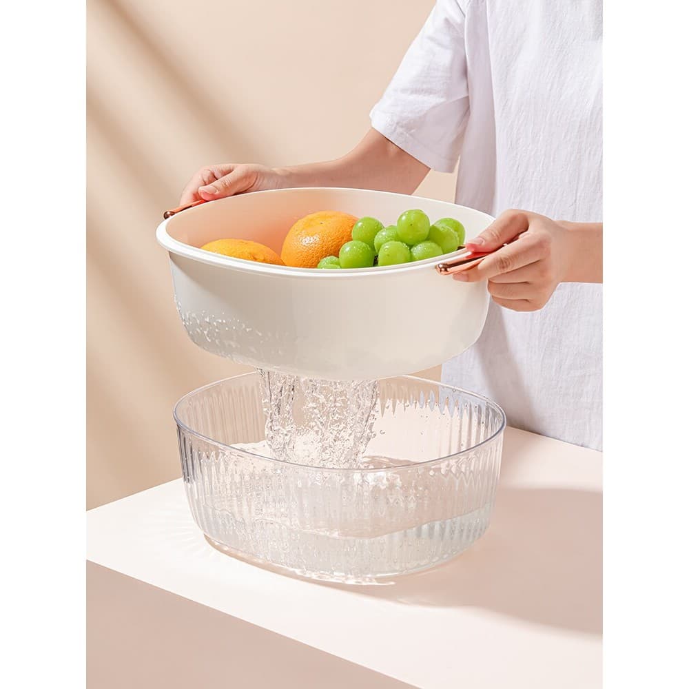 Nordic cozinha vegetal lavagem bacia de frutas sala de estar lavagem legumes dupla camada cesta de drenagem de plástico