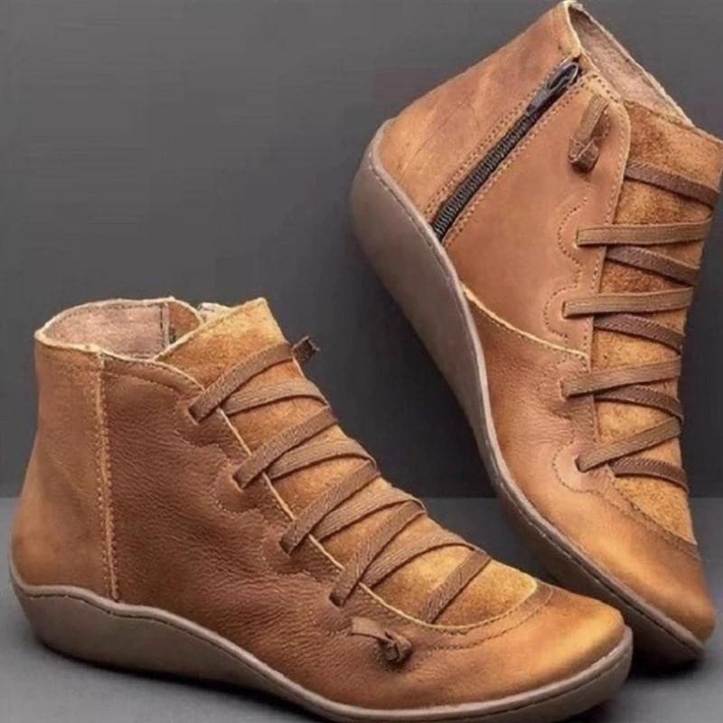 Botas de Neve Femininas de Inverno em Couro Genuíno, Botas Curtas Vintage com Pelo para Mulheres, Botas de Cano Curto co