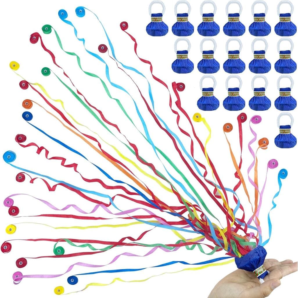 Pacote com 16 Lançadores de Serpentinas Coloridas para Festas, Serpentinas de Mão para Aniversários, Formaturas, Noivado
