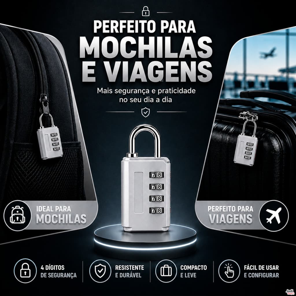 Cadeado com Combinação Ajustável 4 Dígitos Prático e Resistente