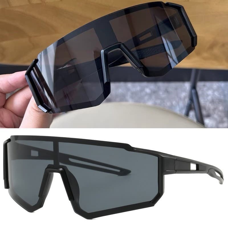 Óculos De Sol Para Ciclismo UV400 – Armação Preta Quadrada Grande Unissex À Prova De Vento Esportes Ao Ar Livre E