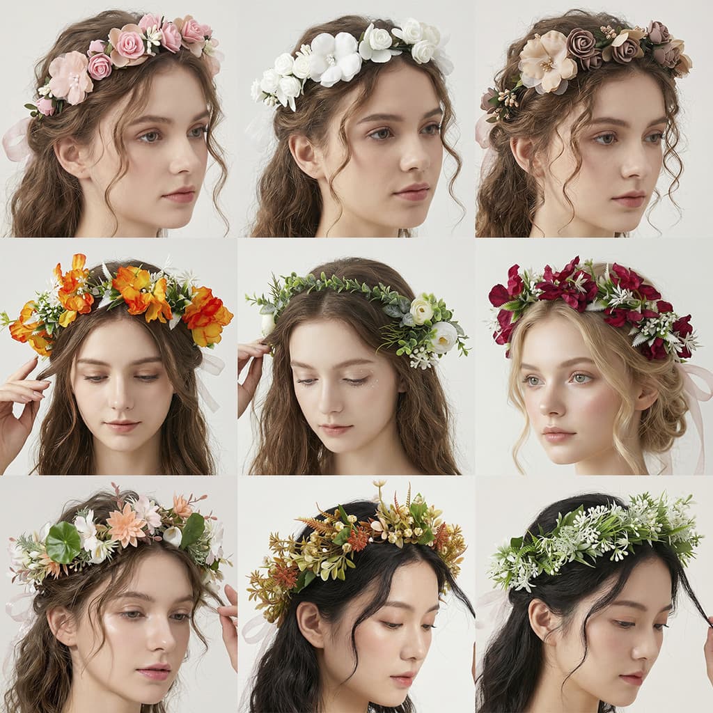 Tecido guirlanda cocar estilo Mori Streamer flor bandana artesanal nupcial praia foto bandana acessórios para o cabelo