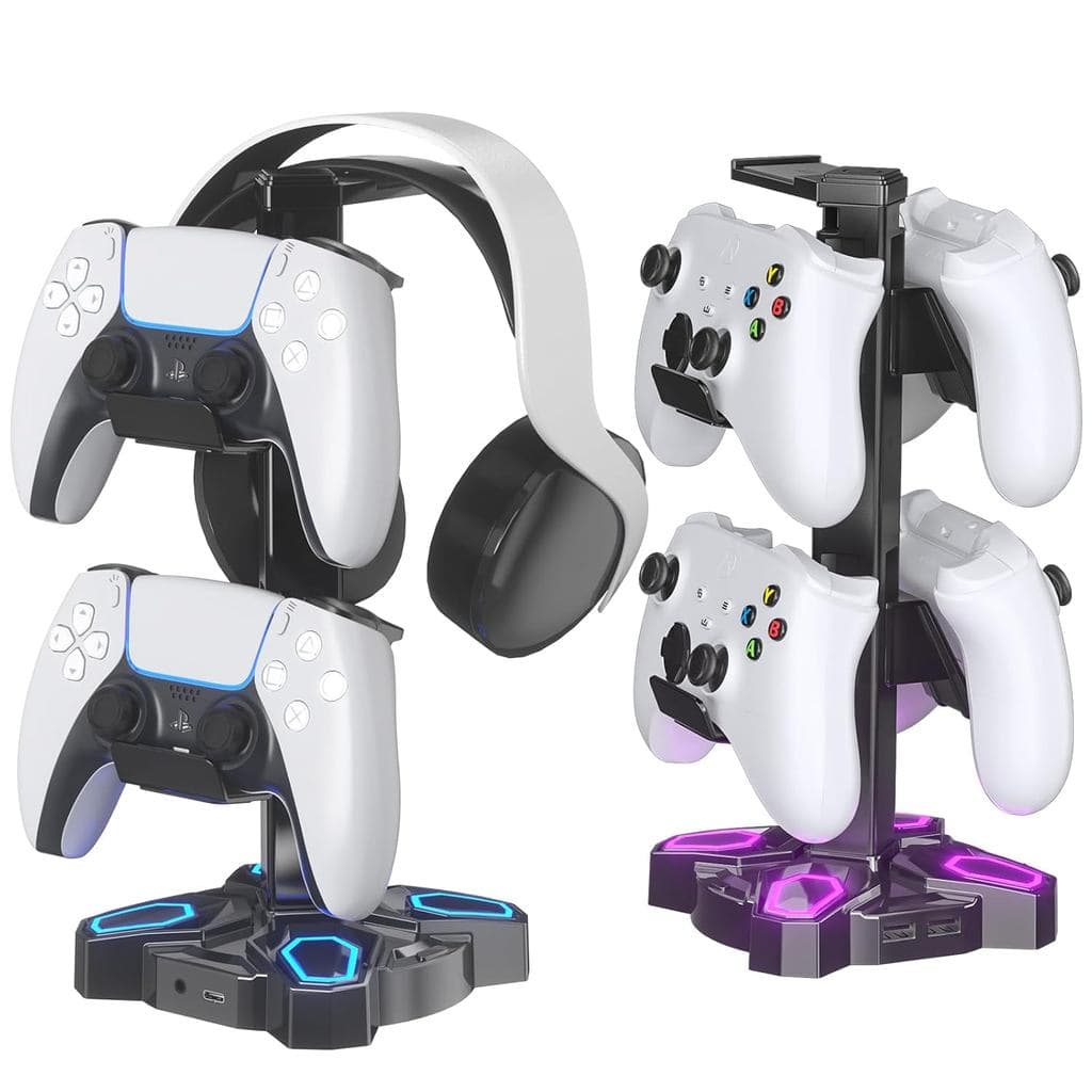 Suporte para Fones de Ouvido KDD Gaming, Suporte Rotativo para Headset com Modos de Luz - Suporte para Controle com 2 Po