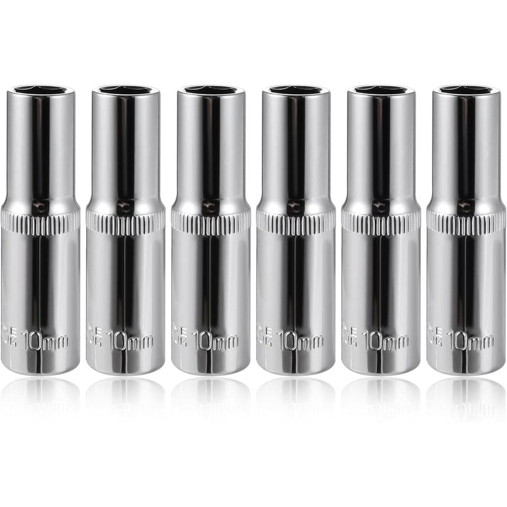 Conjunto de 6 Soquetes Profundos de 10mm, Encaixe de 3/8 de Polegada, 6 Pontas, 2,44'' de Comprimento, Resistência à Cor