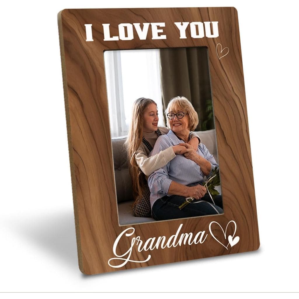 Grandma Gift, I Love You Grandma Photo Frame, Holds 4 x 6 Inch Photo, Rustic Wooden Farmhouse Style, Perfect for Mother'