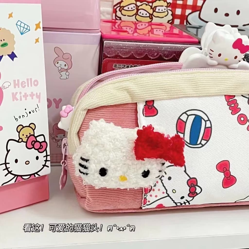 Estojo de lápis de grande capacidade atacado INS japonês Sanrio KT Cat Print Estojo de estudante