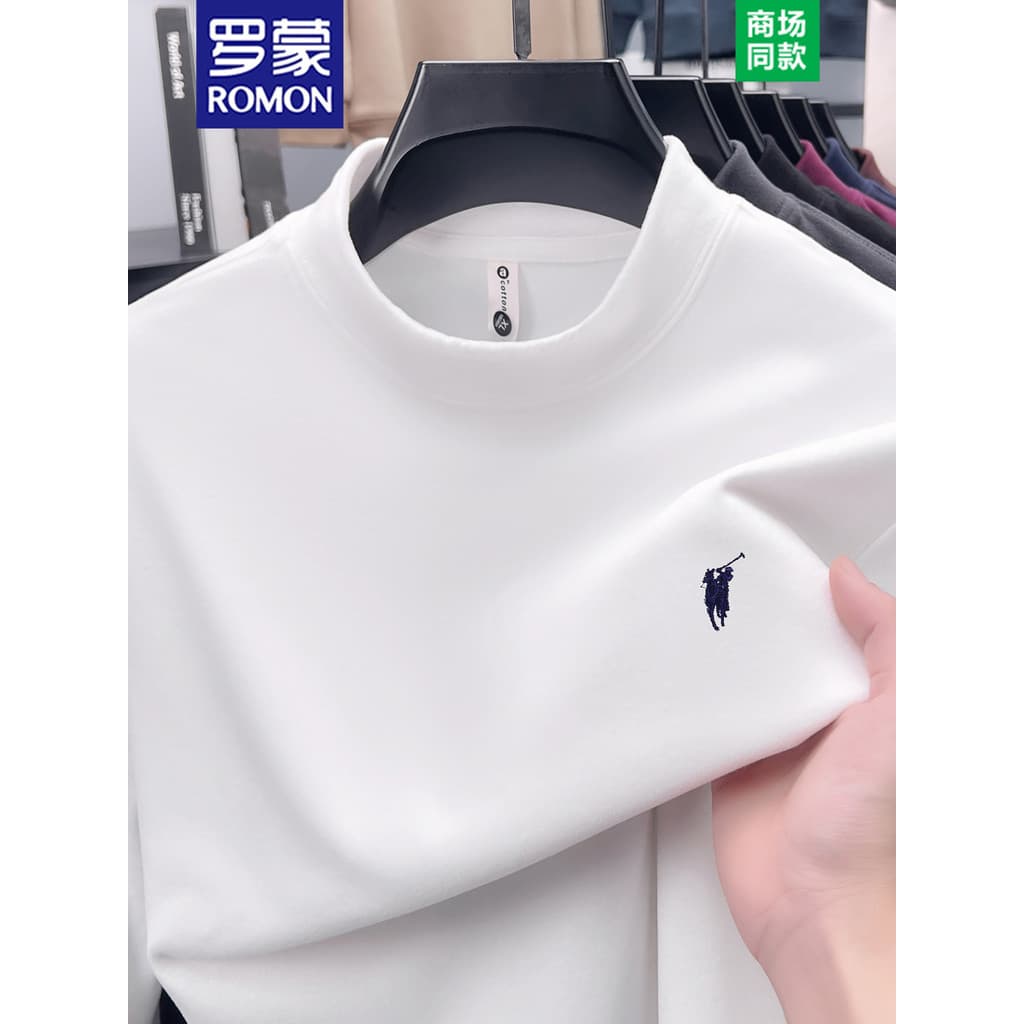 Lomon outono inverno dupla face alemão veludo camisa de fundo masculina de manga comprida camiseta meia alta em torno do