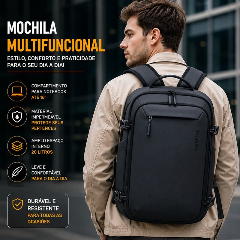 Mochila Executiva Masculina em Material Sintético de Alta Qualidade, Resistente à Água
