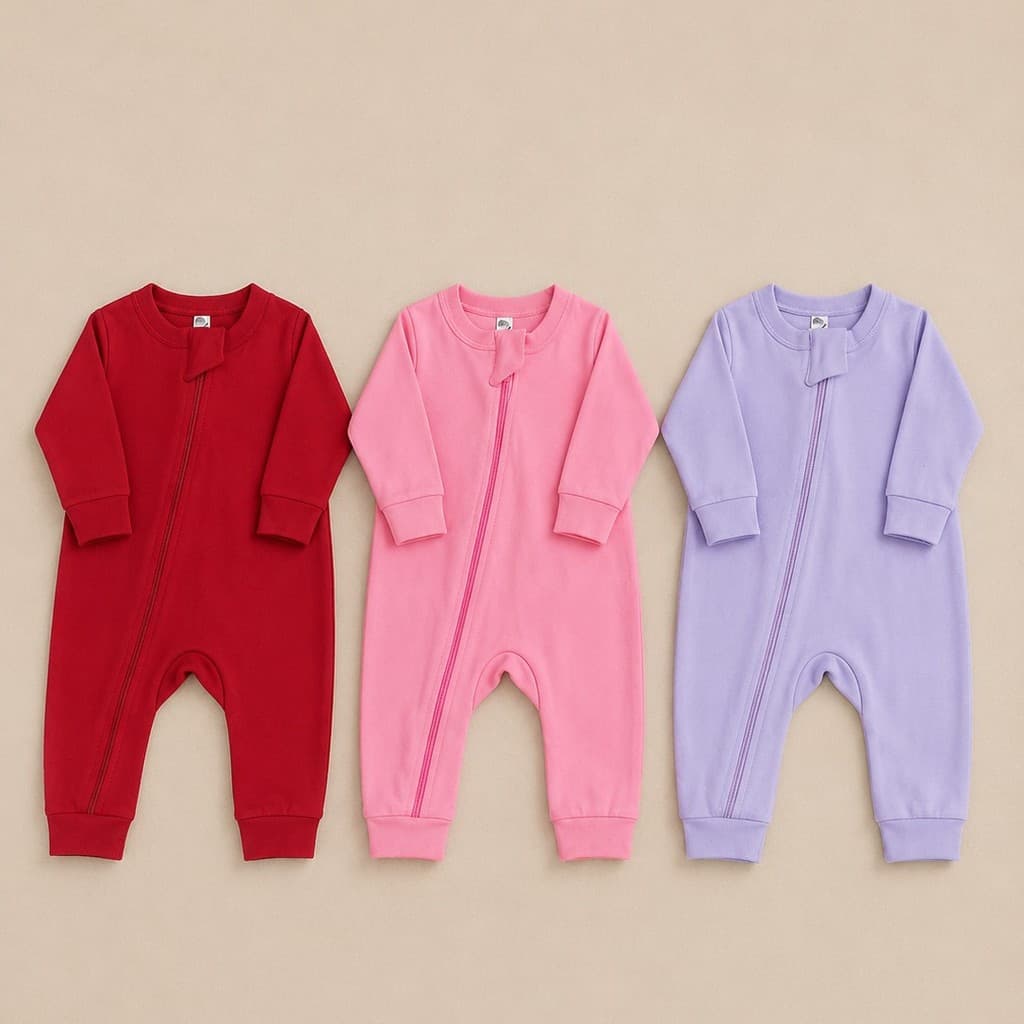 Kit 2 Macacões de Zíper Menino e Menina – 100% Algodão Premium