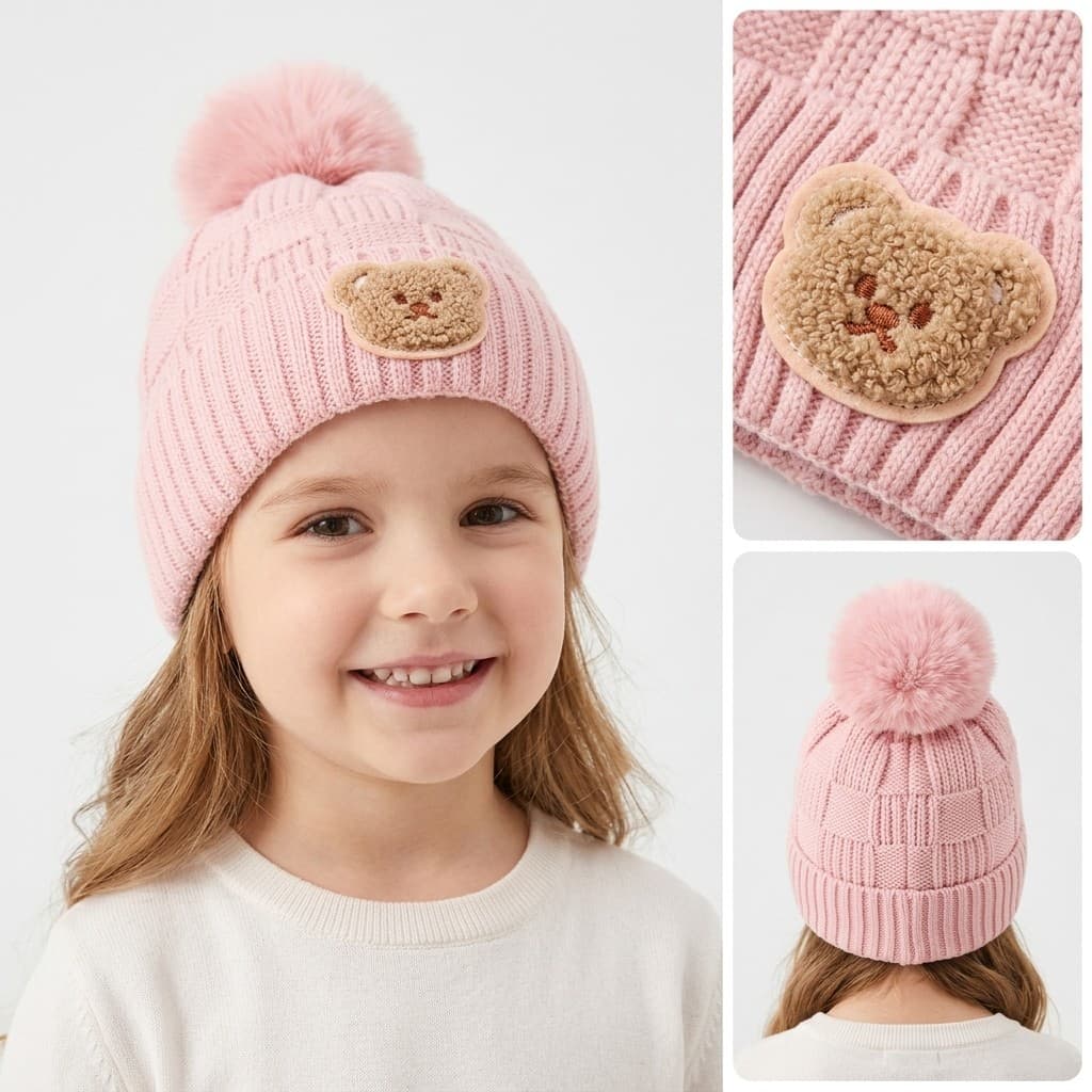 Novidades Touca Infantil com Pompom Inverno Criança Menino Menina Quentinha Forrada Macia 3-8 anos