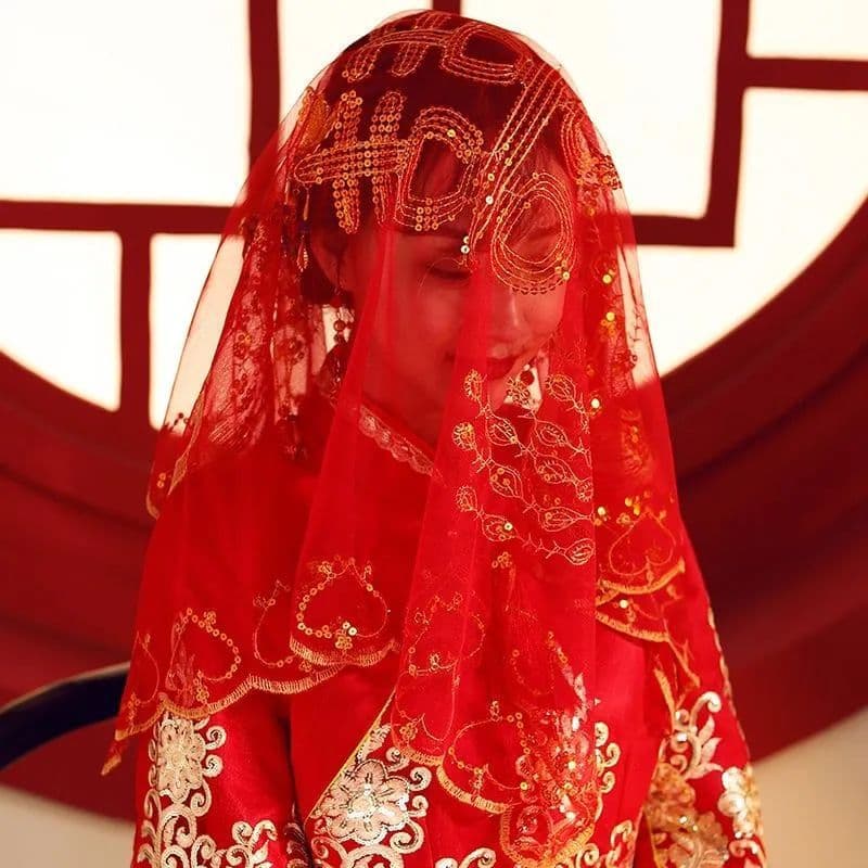 Cabeça de casamento chinês xiuhe roupas cabeça vermelha Tik Tok influenciador gaze cabeça véu de noiva vermelho xiuhe ca
