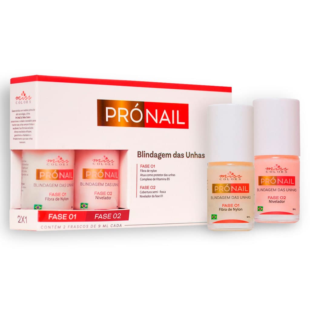 Blindagem das Unhas - Fibra de Nylon+Cobertura - 2 x 9 ML - Miss Colors - Com Complexo de Vitamina  B5 - 9Free