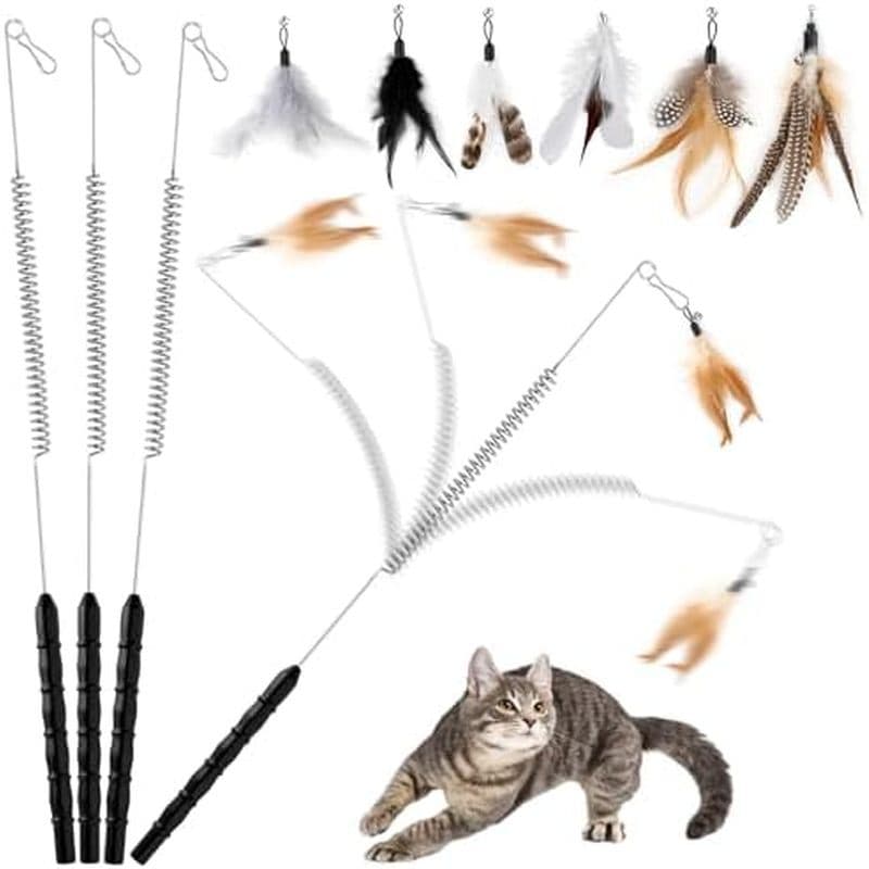 Conjunto De Brinquedos Duráveis De Varinha De Gato ROSAUI Para Gatos , 4 Teasers De Fio De Aço Com Mola Macia , 7 Recarg