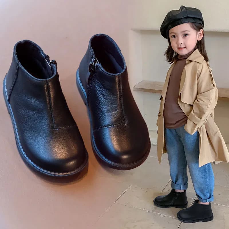 Meninas botas curtas sapatos de couro 2024 outono inverno 1-6 anos de idade crianças bebê botas de algodão de sola macia