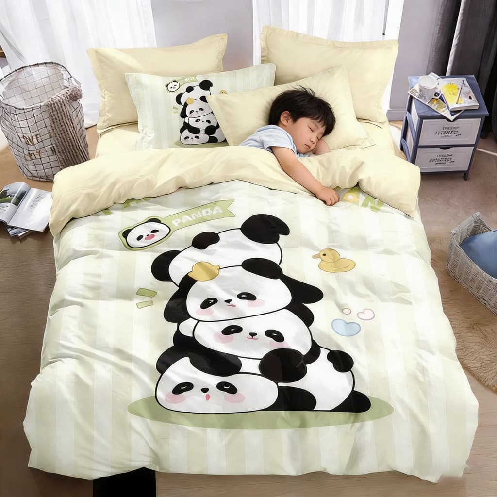 Algodão puro tesouro nacional Panda conjunto de quatro peças crianças dos desenhos animados capa de edredão de algodão c