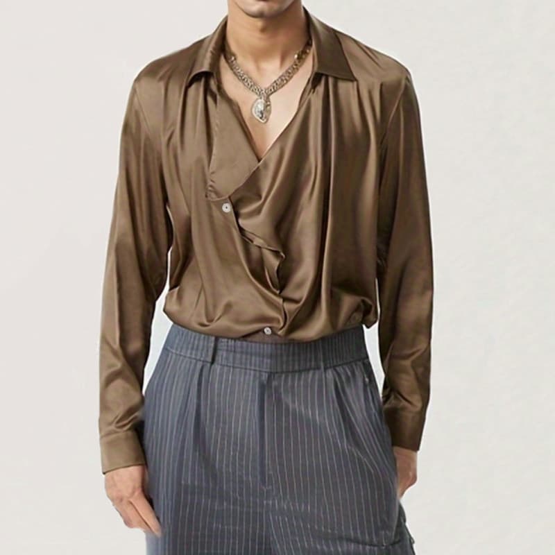 Camisa masculina primavera verão outono moda francesa tendência leve simulação camisa de seda masculina Commuter gola os