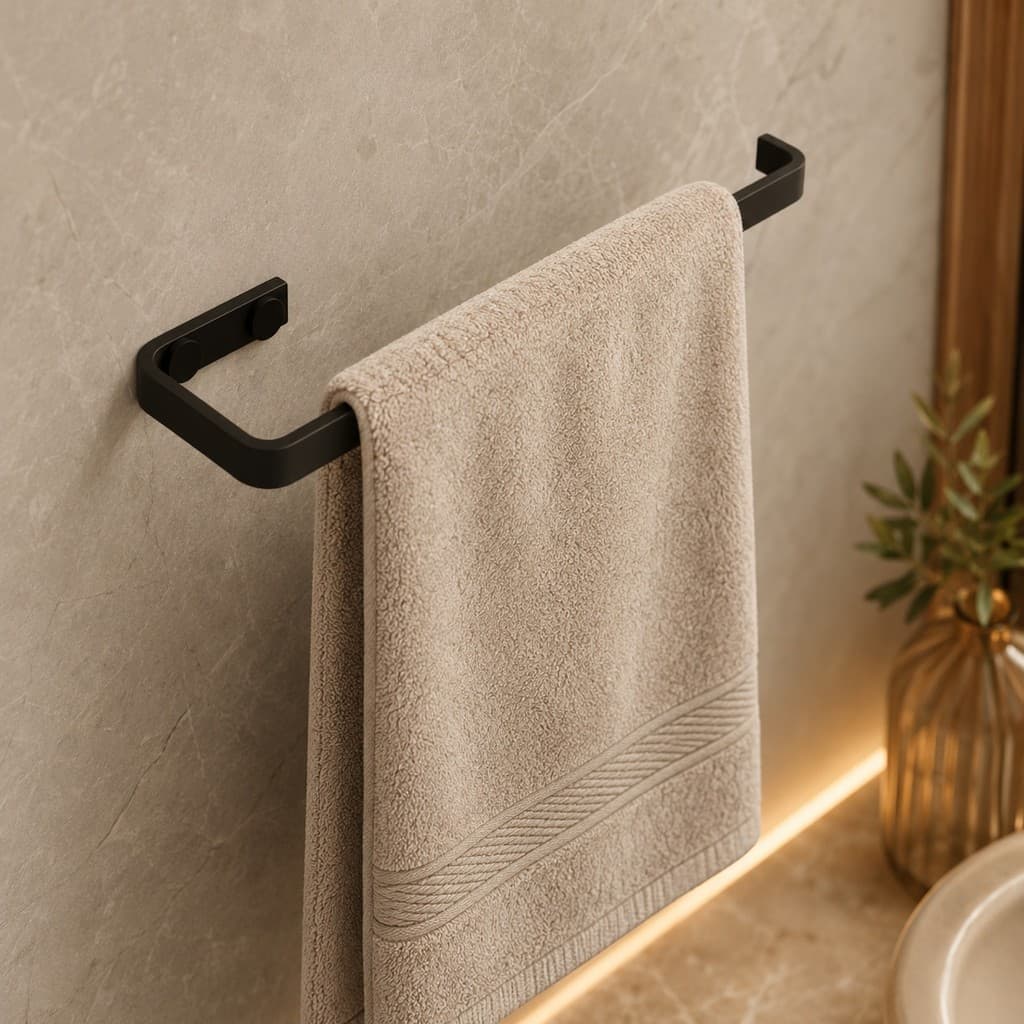 Suporte De Toalha De Rosto 28cm Para Banheiro Preto Fosco