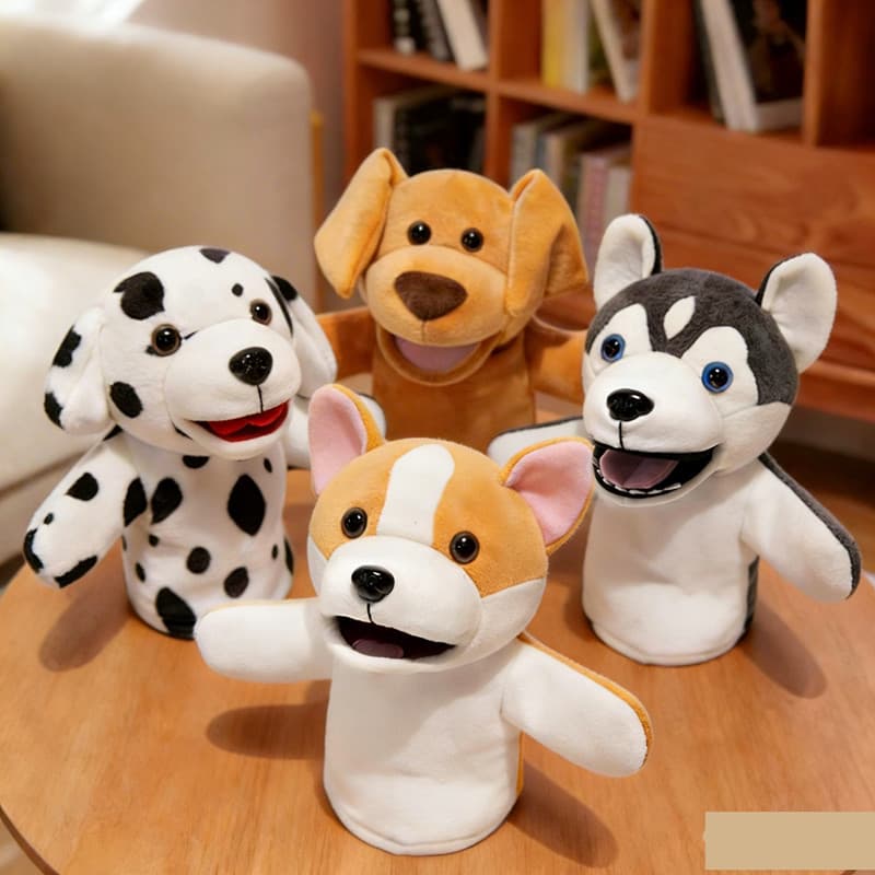 Simulação transfronteiriça conjunto de cachorro mão boneca manchado fantoche de mão pode abrir boca Husky Corgi cão cria