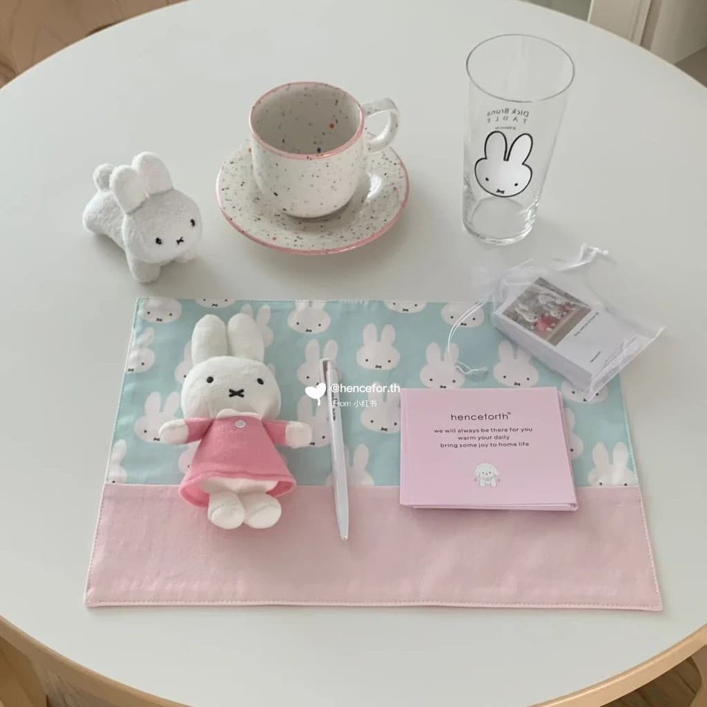 Ins estilo Miffy coelho algodão linho toalha de mesa bonito menina coração quarto dormitório manual fundo decoração atmo