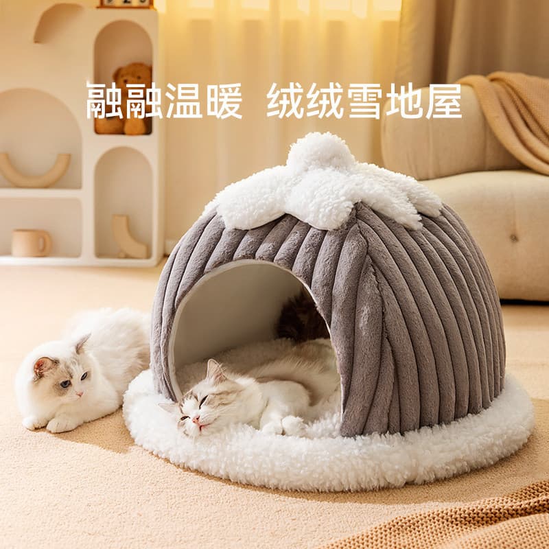 Outono inverno maca de gato iglu cama de gato casa de gato totalmente fechada canil quente casa de cachorro cama de cach