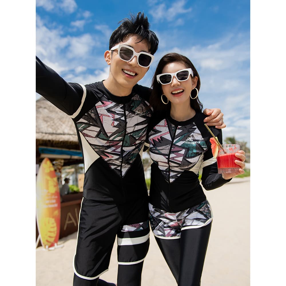 Verão novo estilo casal maiô feminino Split manga comprida protetor solar de secagem rápida cinco peças terno de mergulh