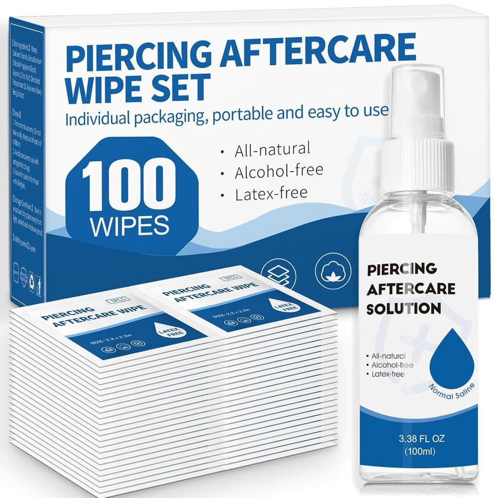 Kit 2 em 1 para Cuidados Pós-Piercing e Lenços: Solução Salina Não Oleosa para Remoção de Queloides, Solução para Tratam