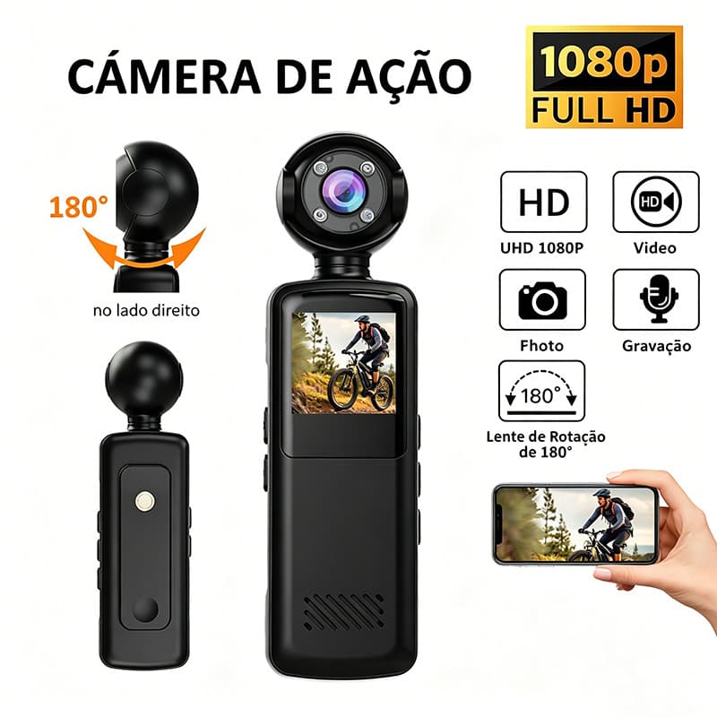 camera veicular digital esportiva Hd 1080 Tela Lcd Pocket Wifi 180º camera portatil filmadora