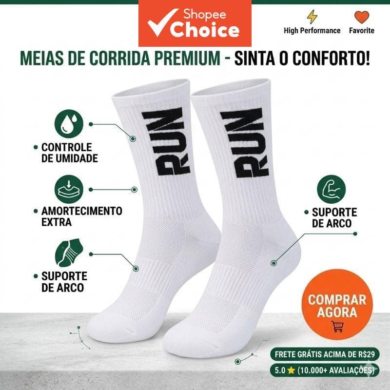 Meias Esportivas Cano Alto Compressão Academia Corrida Conforto Unissex Poliamida Branca