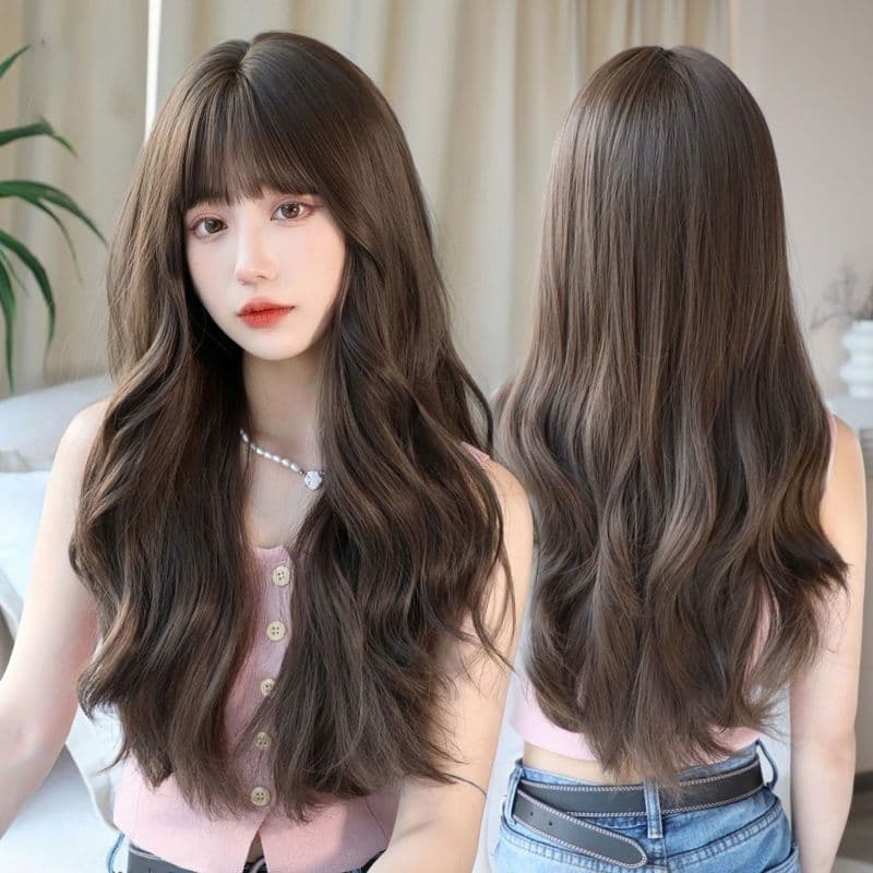 Peruca feminina cabelo longo arnês completo onda grande longo cabelo encaracolado versão coreana moda simulação cabelo s