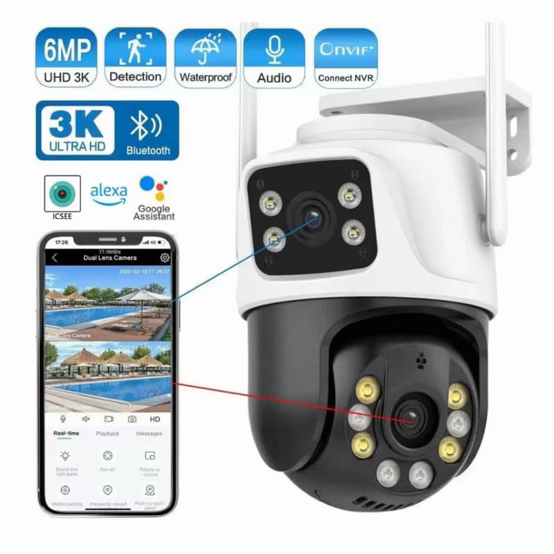 Câmera de Segurança WiFi A28B Dual 1080P 3MP Dupla Lente Visão Noturna Detecção de Movimento