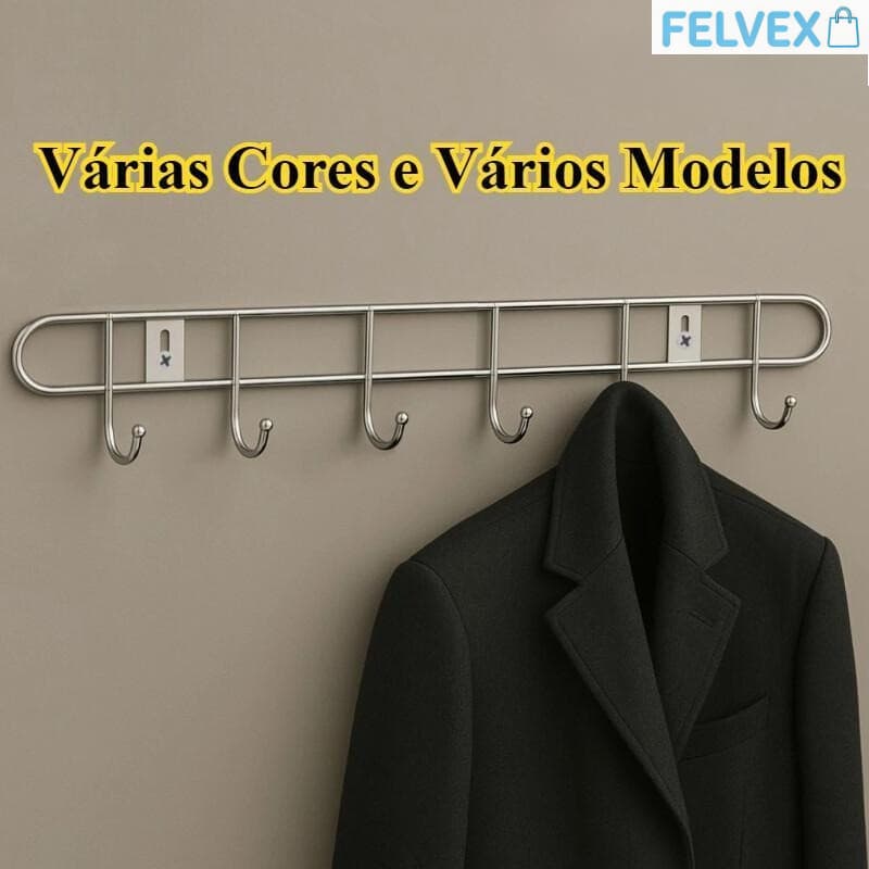 [FEL] Cabideiro de Parede Resistente com Vários Ganchos, 3 Tamanhos Disponíveis para Organização