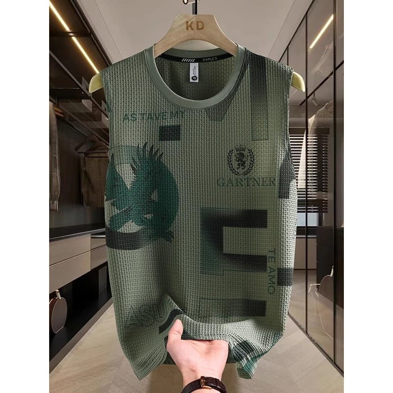 2026 novo estilo colete de seda gelo sem mangas legal camiseta Casual colete texturizado moletom de fundo pequena camisa