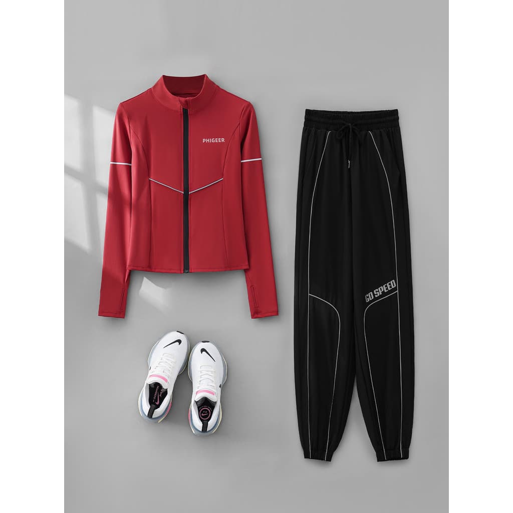 Terno esportivo vermelho feminino primavera jaqueta de secagem rápida Yoga Wear montanhismo ao ar livre profissional gin