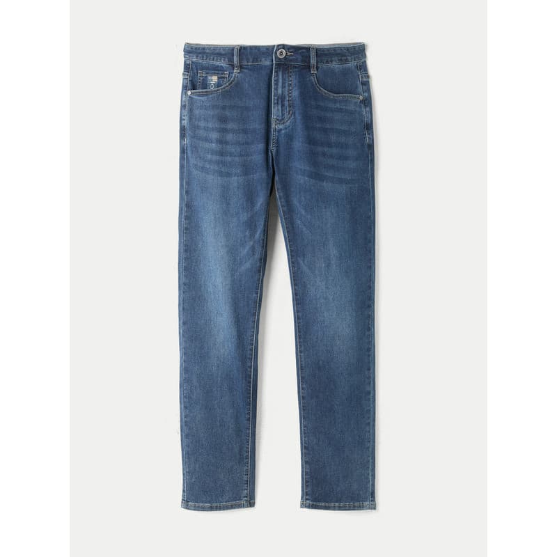 Etiqueta de corte roupas masculinas verão novo estilo moda masculina cintura média reta Micro-elástico lavado Jeans N1W0