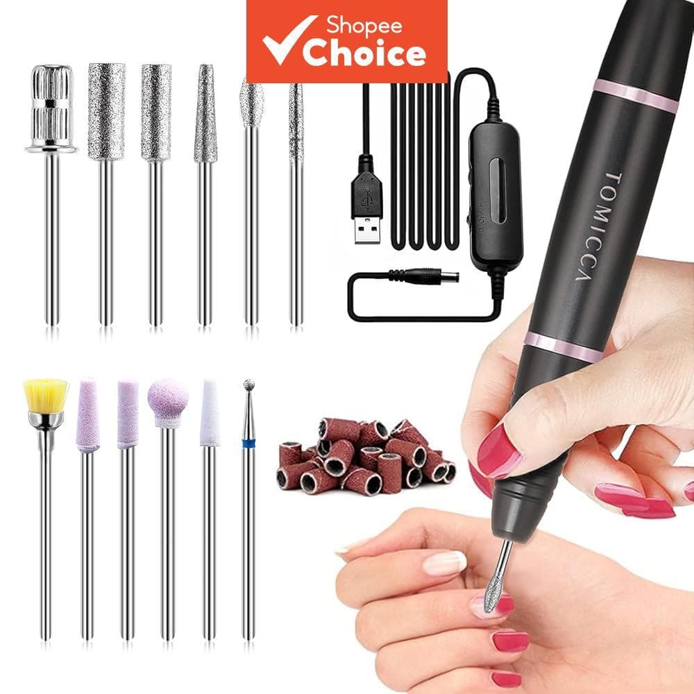 Kit de Lixa Elétrica Profissional TOMICCA, Máquina de Lixa Elétrica USB 20000 RPM com 12 Bits de Lixa Substituíveis para