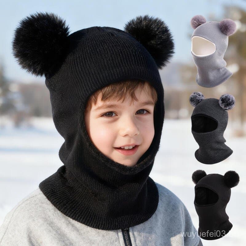 Bebê Inverno Malha Proteção De Orelha Balaclava Chapéu Para Menino Menina Velo Com Capuz Gorro Crianças Quente Uma Peça