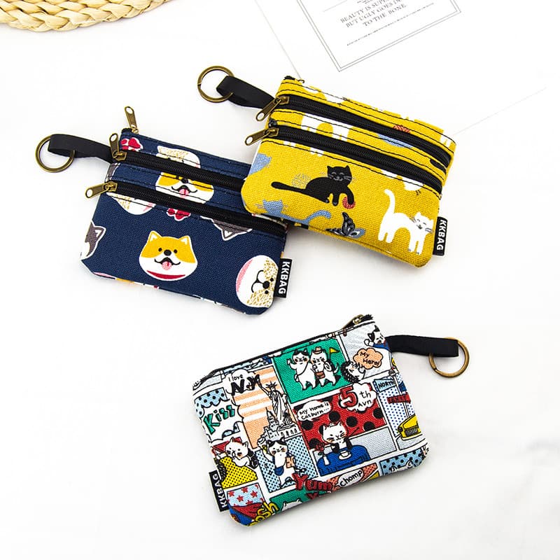 Bonito dos desenhos animados lona zíper pequena bolsa de moedas Mini pequeno saco de pano pequeno feminino carteira titu