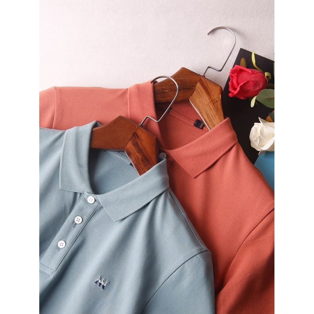 HL22359 Sea Series Camiseta masculina de manga curta verão bordado moda negócios Casual cor sólida lapela camisa POLO