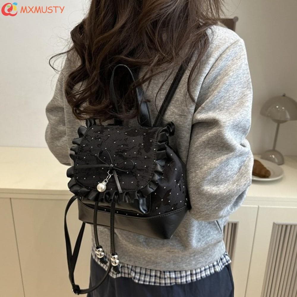 Mochila MXMUSTYZA Com Nó Borboleta , Casual De Bolinhas Acabamento Em Renda , Bolsa Escolar Doce Moderna De Tamanho Mini