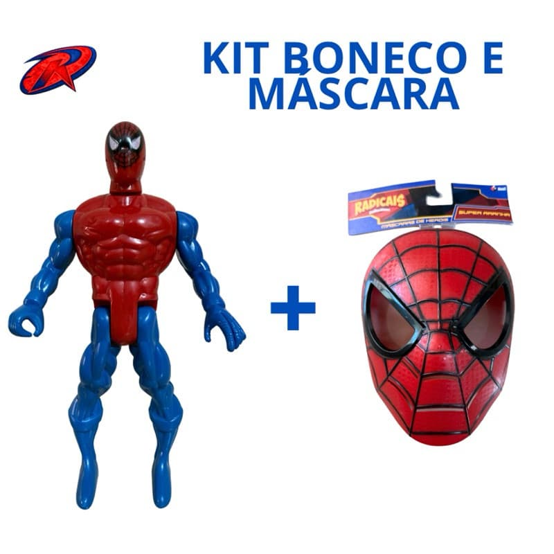 Kit Boneco Herói + Máscara Super Aranha Infantil Ideal para brincar, fantasiar e soltar a imaginação.