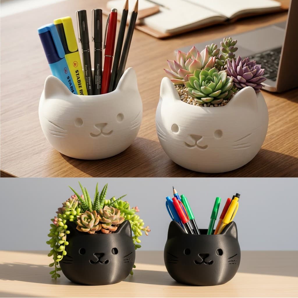 2 Vasos Cachepo Gatinho Fofo Porta Treco Jardim Escritorio Suculentas