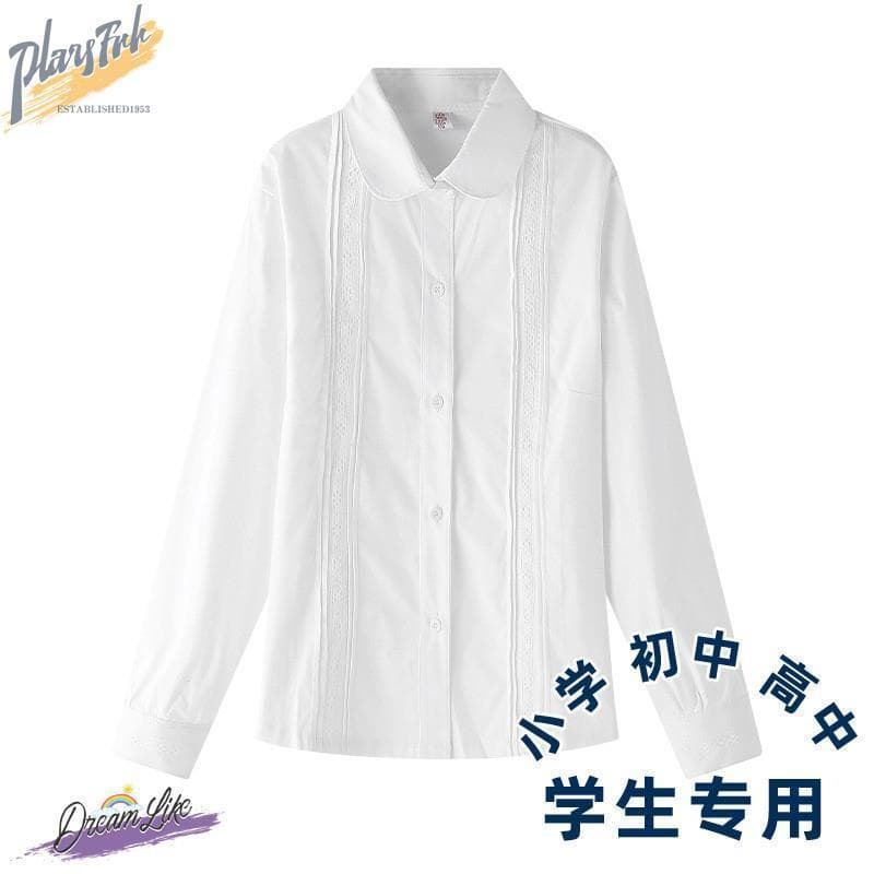 Camisa de renda branca de manga comprida para estudantes do ensino fundamental, uniformes escolares para meninas, camada